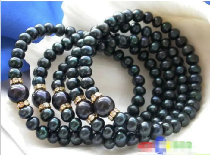 

Free shipping hot sale Women Bridal Wedding Jewelry >>Wholesale Stretch 8" 12mm ROUND Black PEARL BRACELET