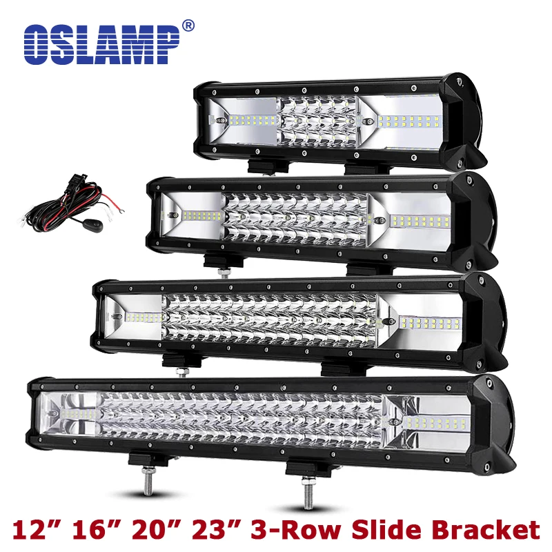 

Oslamp 12" 16" 20" 23" Triple Row Combo LED Light Bar Offroad Car 12V 6000K RZR SUV ATV Truck PickUp 3-Row Led Bar Driving Light