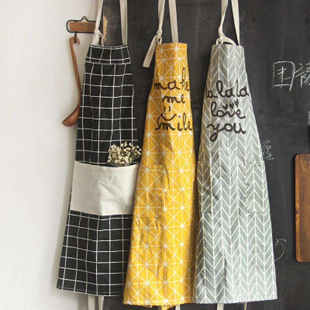 Northern Europe Fashion Apron Suit for Lady Women Men Adjustable Cotton Linen Household Kitchen Pinafore for Cooking Baking