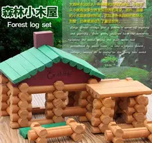 90 PCs Children Brand wooden cabin assemble doll house with 2pcs wooden dolls/ Kids wooden villa blocks for educational toys