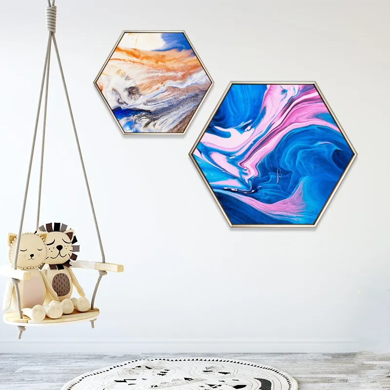 

Abstract style fancy Ink model house decorative mural hexagon creativity wall paintings sofa background wall Hanging paintings