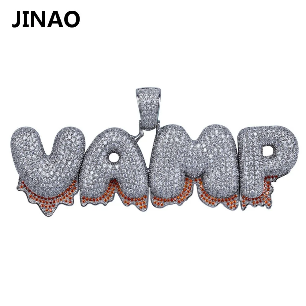 

JINAO Personalized Name Custom Bubble Blood Drip Letter Pendant Necklace For Men Women Gift Hip Hop AAA Cubic Zirconia Jewelry