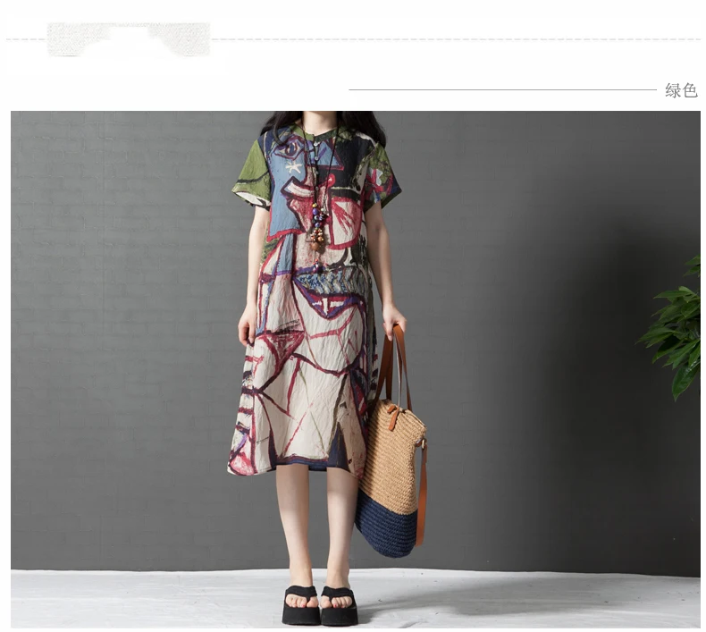Boho, свободное льняное платье для женщин, летние повседневные платья, пляжный принт, для девушек, короткий рукав, цветочный рисунок, макси платье, длинное, vestidos, robe Femme