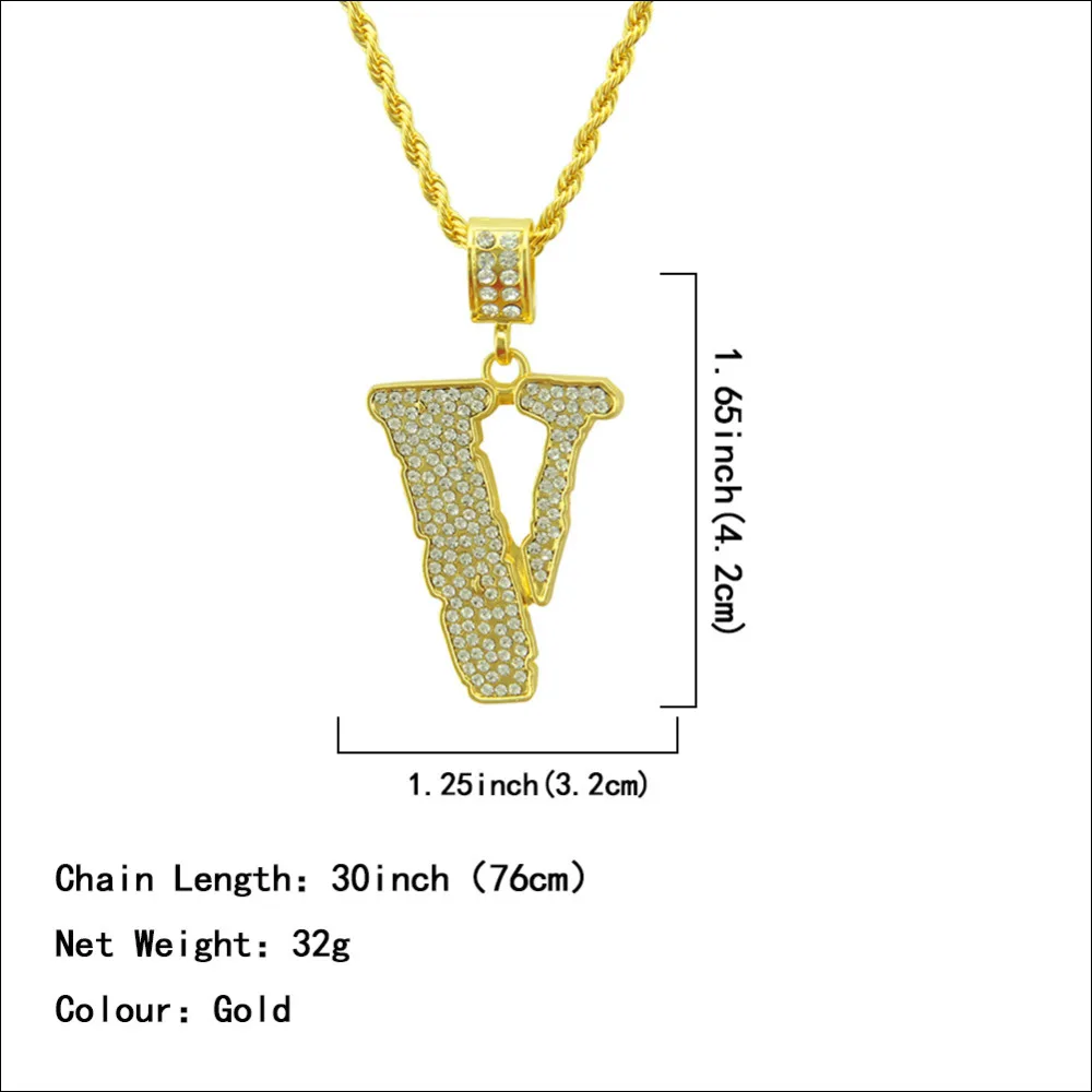 Marcatsa полное CZ Iced Out Bling Charm V письмо мужское ожерелье хип-хоп цепочка ожерелье s Подвески панк-рок ювелирные изделия подарок дропшиппинг