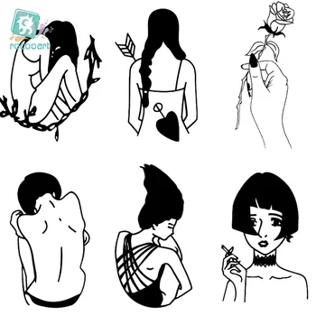 

Rocooart CC5 6X6cm Little Vintage Old School Style Sexy Girls Women Black White Face Temporary Tattoo Sticker Body Art Fake Taty