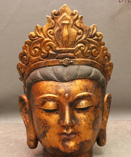 

shitou 002955 20" Chinese Buddhism Bronze GuanYin Avalokitesvara Kwan-Yin Buddha Head Statue