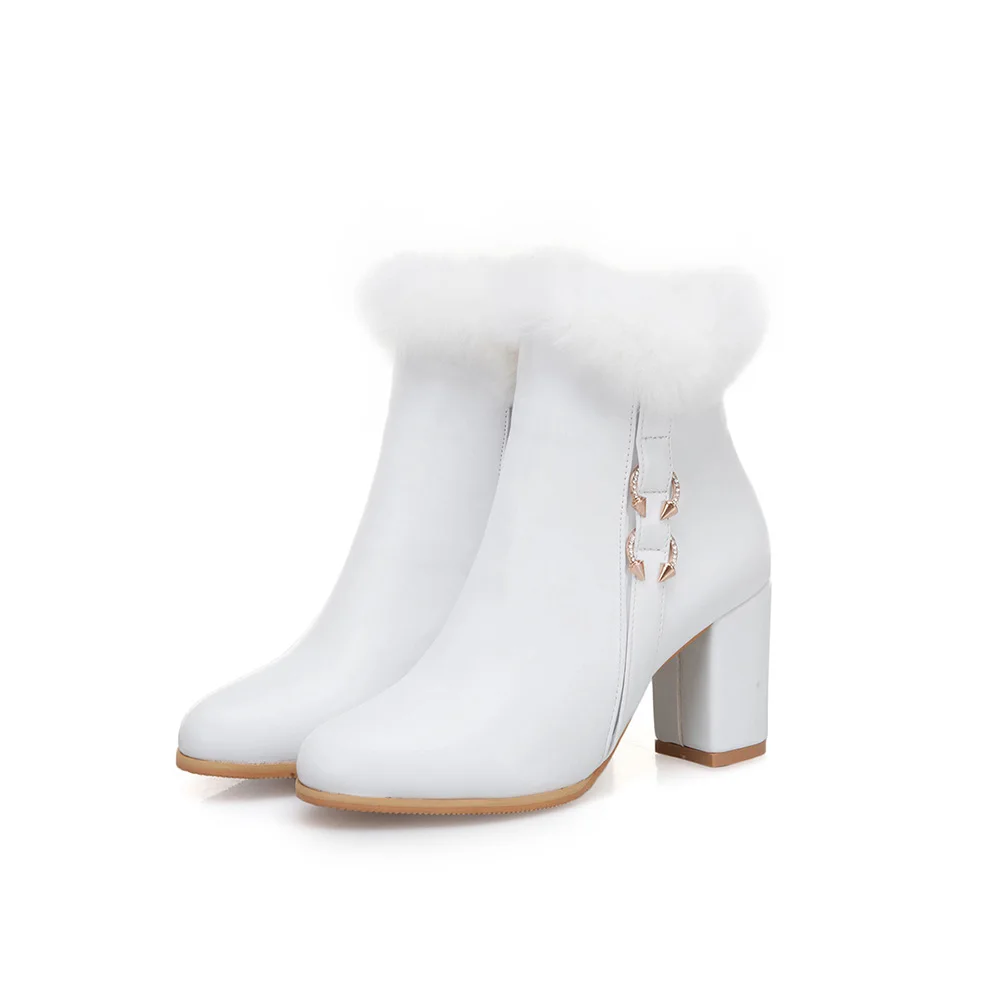 Новые брендовые Зимние удобные женские сапоги до середины икры белого и черного цвета Дамская обувь на высоком квадратном каблуке Большие размеры 12, 33, 43, 47, 52 SY631 - Цвет: White