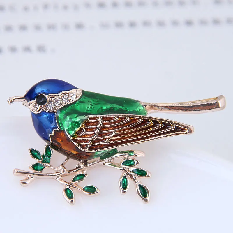 Crystal Vintage Flower Bird Brooches for Women Enamel Animal Brooch Pin