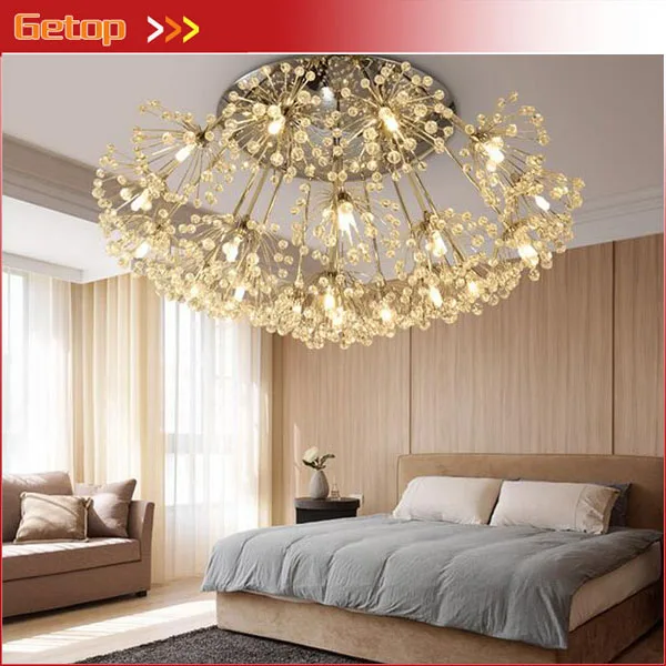 

European Luxury Romantic Creative Bedroom Restaurant Ceiling Lamp Modern Simple LED Dandelion Crystal Ceiling Light Fixture