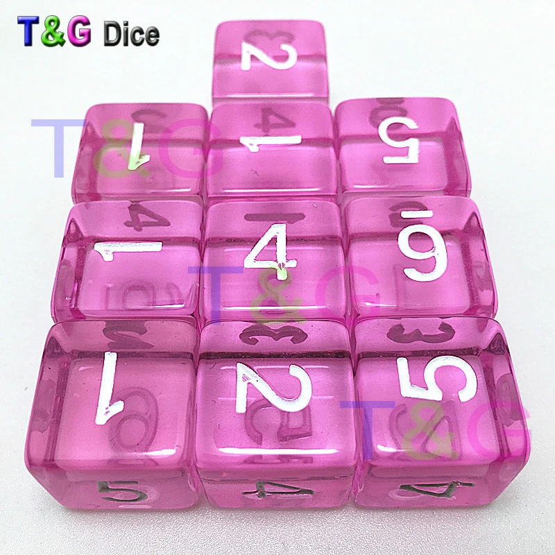 Hop Sales 10pcs/lot 16mm 6 colors transparent colored digital d6 dice,number 1-6 mtg poker,board game dice