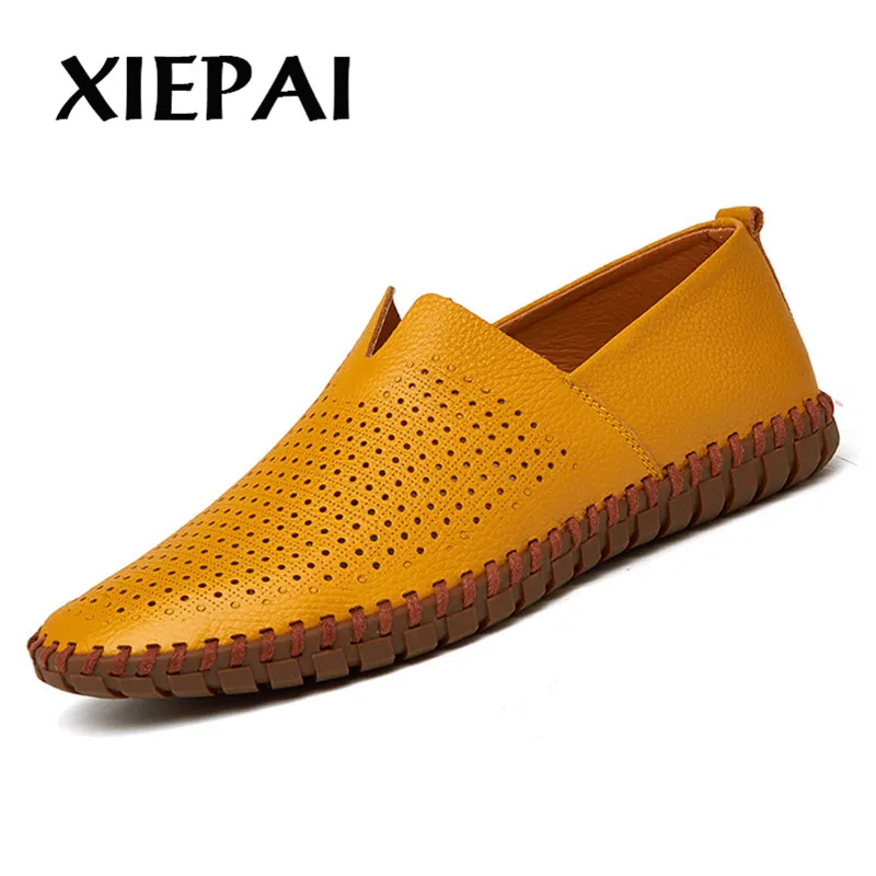 2019 Hollow Style Men Leather Loafers Summer Moccasins Big Size 38-47 Hot Sale Man Breathable Light Shoes | Обувь