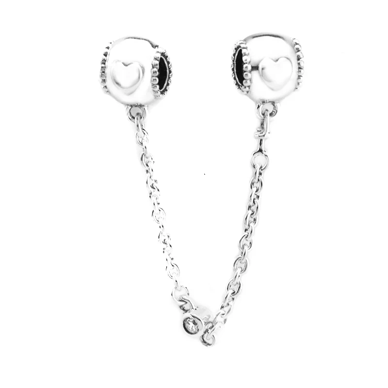 

CKK Embossed Hearts Safety Chain Bead 925 Sterling Silver Charms Fits Original Charm Bracelets Bangles Women DIY Jewelry