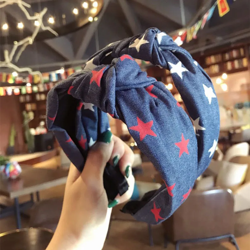 

cute stars Denim Hair Hoop Headband Hairband for Women Girls Cross Knot Hair Band adult Hair Accessories 2019 New