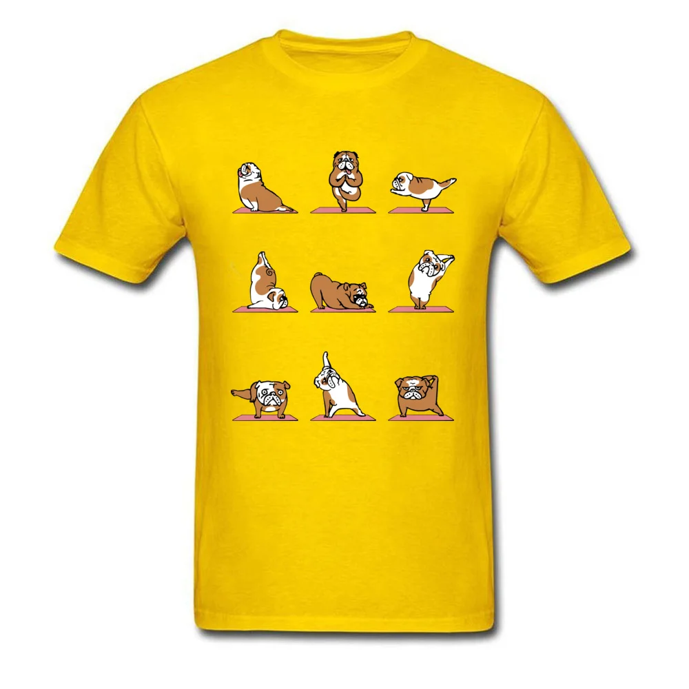 Tops Tees English Bulldog Yoga Summer 2018 New Printed Short Sleeve Pure Cotton Crew Neck Men T-shirts Printed T-shirts English Bulldog Yoga yellow