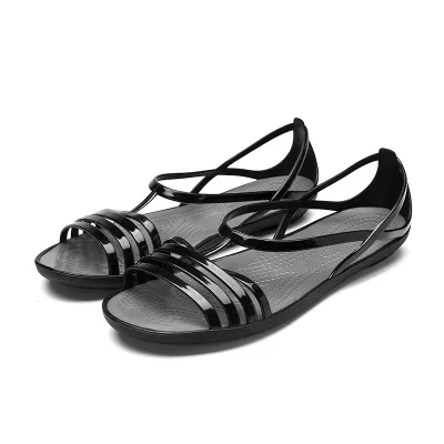 SWYIVY/женские болотные сандалии дышащая прозрачная пляжная обувь г. летние Нескользящие женские пляжные сандалии женская обувь без застежки - Цвет: Черный