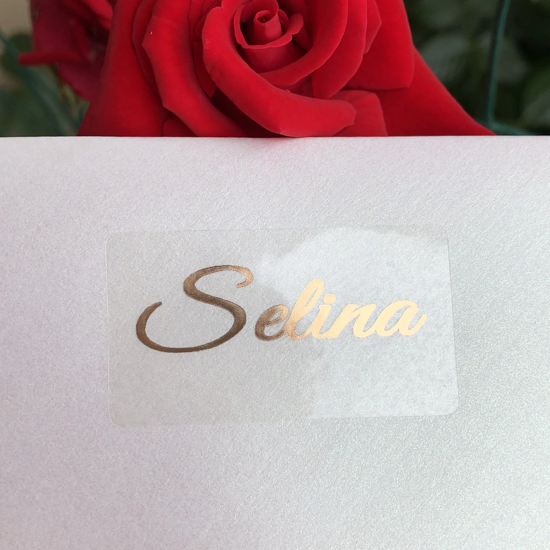 Rose gold Personalised Name stickers Water Bottle transparent labels wedding Custom favors decoration Decal tags 25*45mm