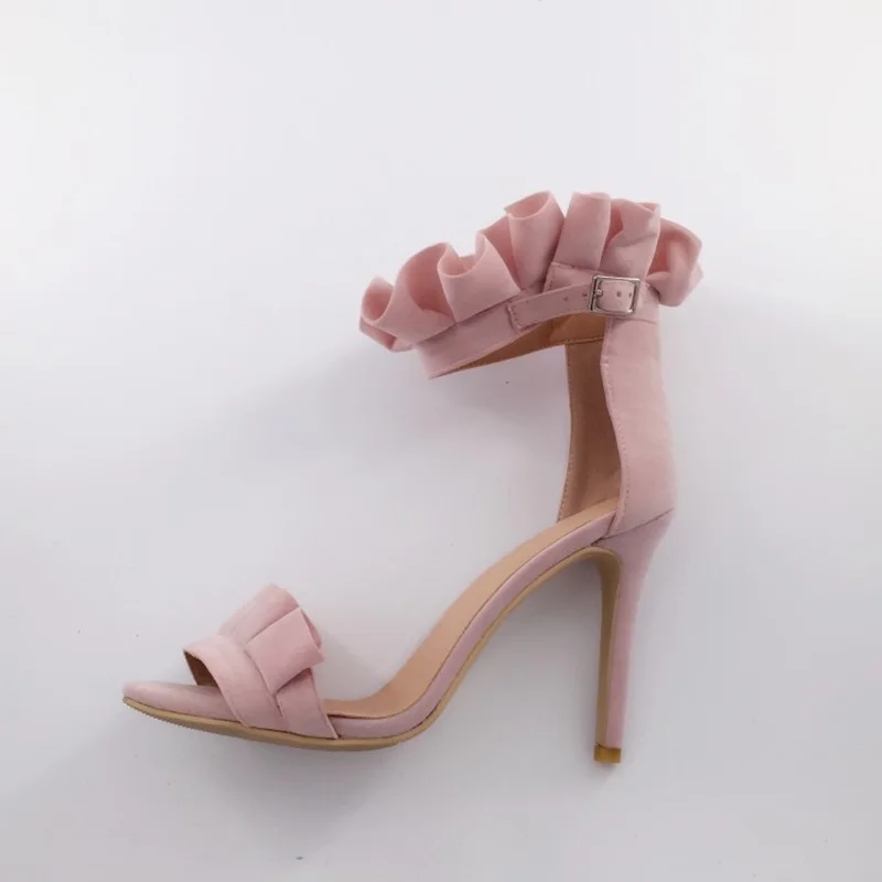 

Fashion Pink Flowers High Heel Sandals Sweet Sexy Open Toe Woman Shoes Summer Elegant Buckle Strap Thin Heels Dress Sandals