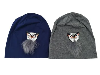 

B17991 100% soft cotton beanie with special OWL fur,cute and funny design