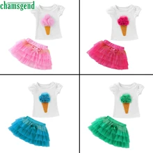 CHAMSGEND комплект детской одежды из 2 предметов детская одежда для девочек 3D футболки с мороженым Одежда Топы юбка-пачка комплект одежды MAR5 P30 с системой dorp ship