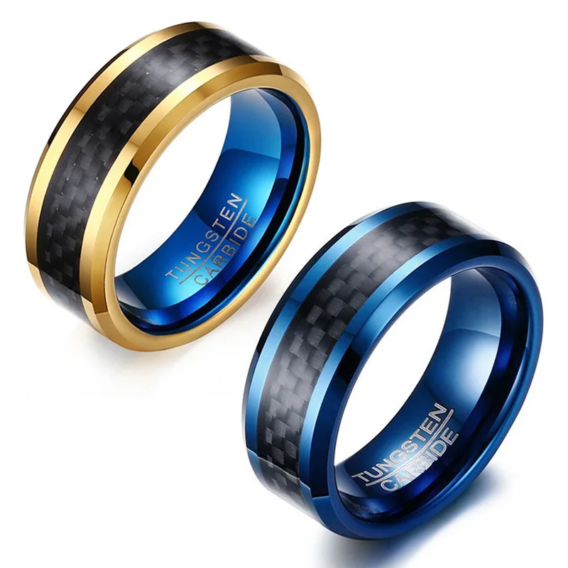 

Tungsten Carbide Men Rings Black Gold Bule Luxury Simple Classics Carbon Fiber for Boyfriend Fashion Jewelry Gift Wholesale