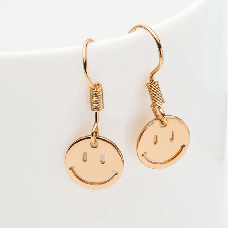 KLEEDER Funny Jewelry Smiley Face Earrings Charms For Women Simple Gold
