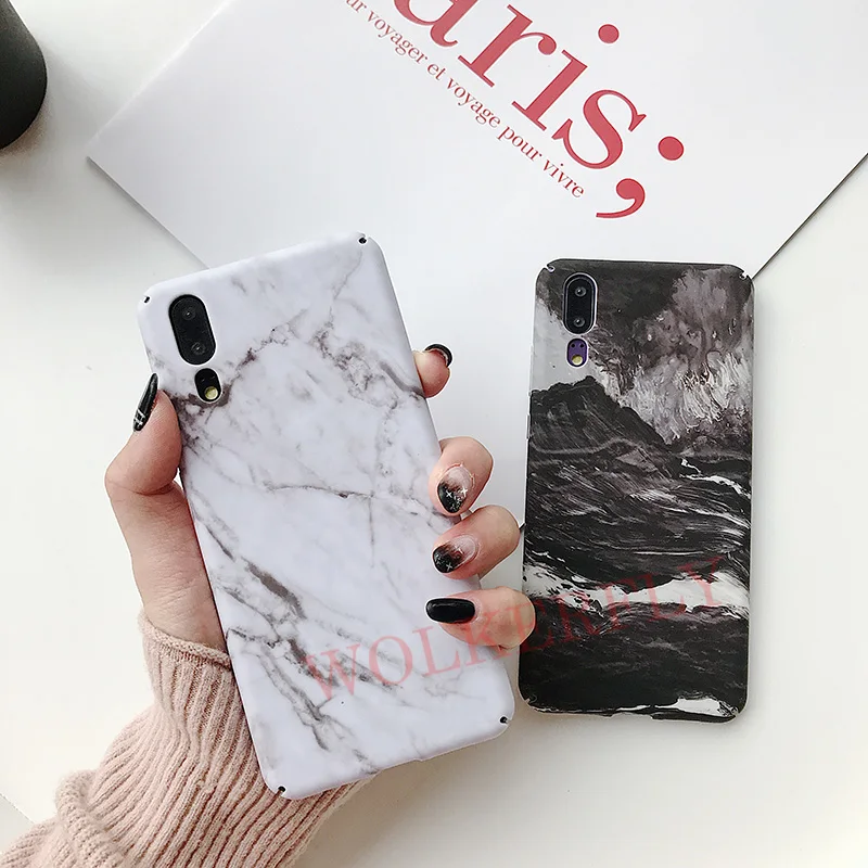 

Marble Rainbow Painting Case For Huawei Mate 20 Lite P20 Pro Hard PC Cover On For Huawei P Smart 2019 Nova 4 Honor 10 Phone Case