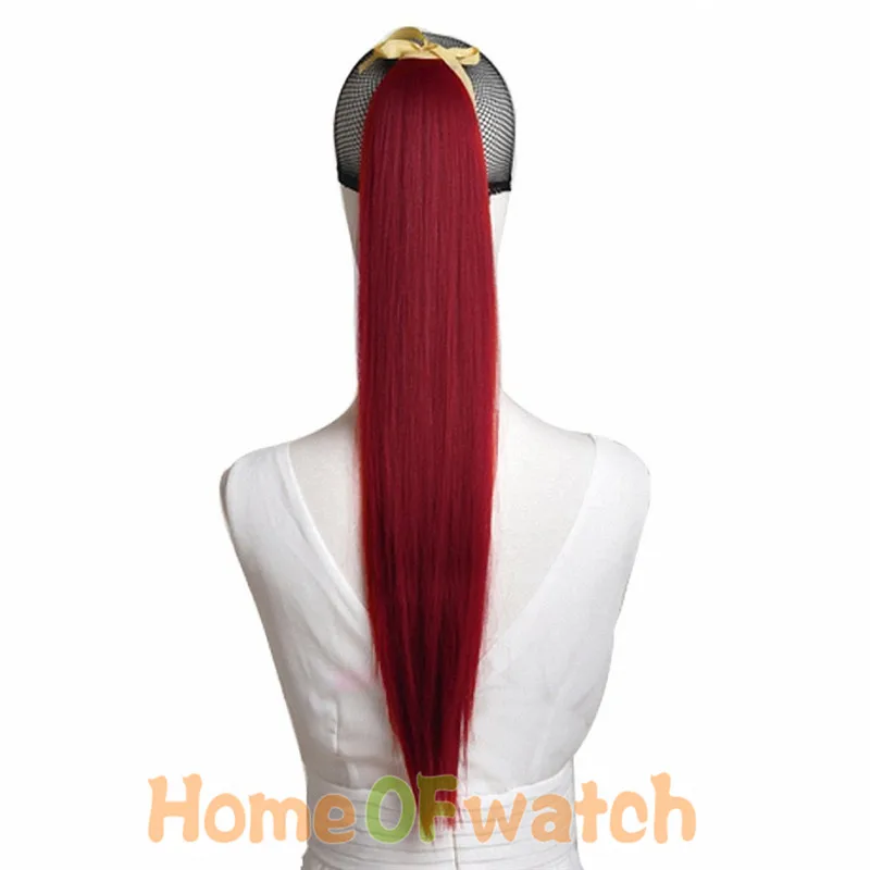 MapofBeauty 2" длинные прямые синтетические волосы для наращивания конский хвост 18 цветов белый блонд зеленый розовый конский хвост лента шнурок - Цвет: Dark Red