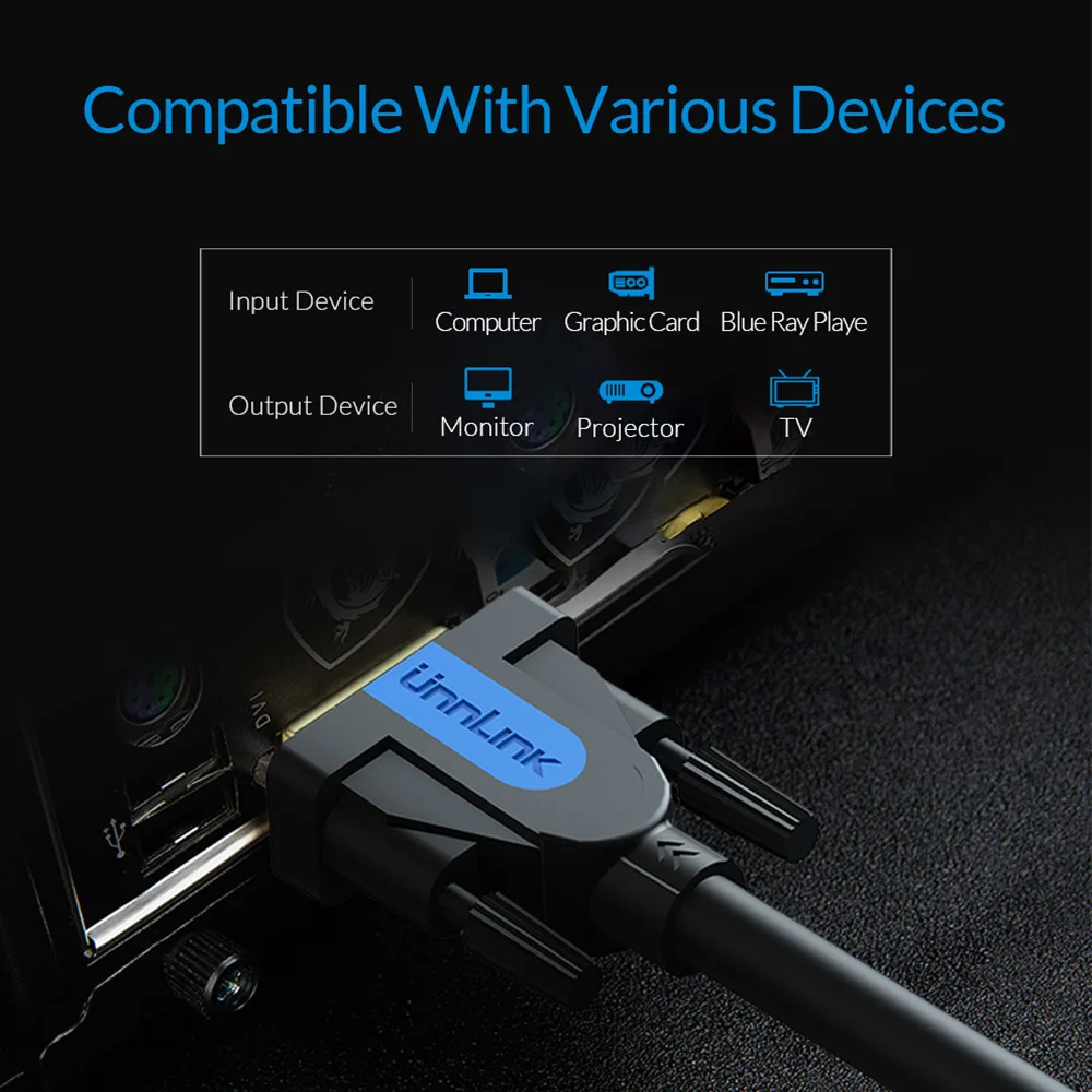 Кабель Unnlink DVI D 24 + 1 4K двухканальный 1080P 144 Гц 5 м 3 8 15 для графической карты ПК