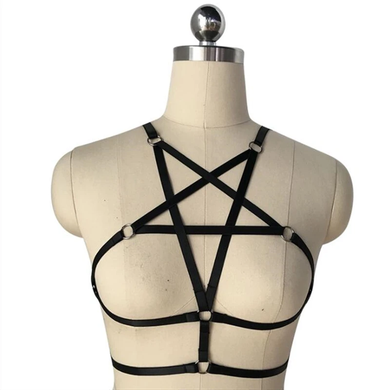 

Hot Style Body Harness Cage Bras Versatile Wear Pentagram Bondage Back Corset Sexy Lingerie Goth Crop Tops Fetish Erotic Apparel
