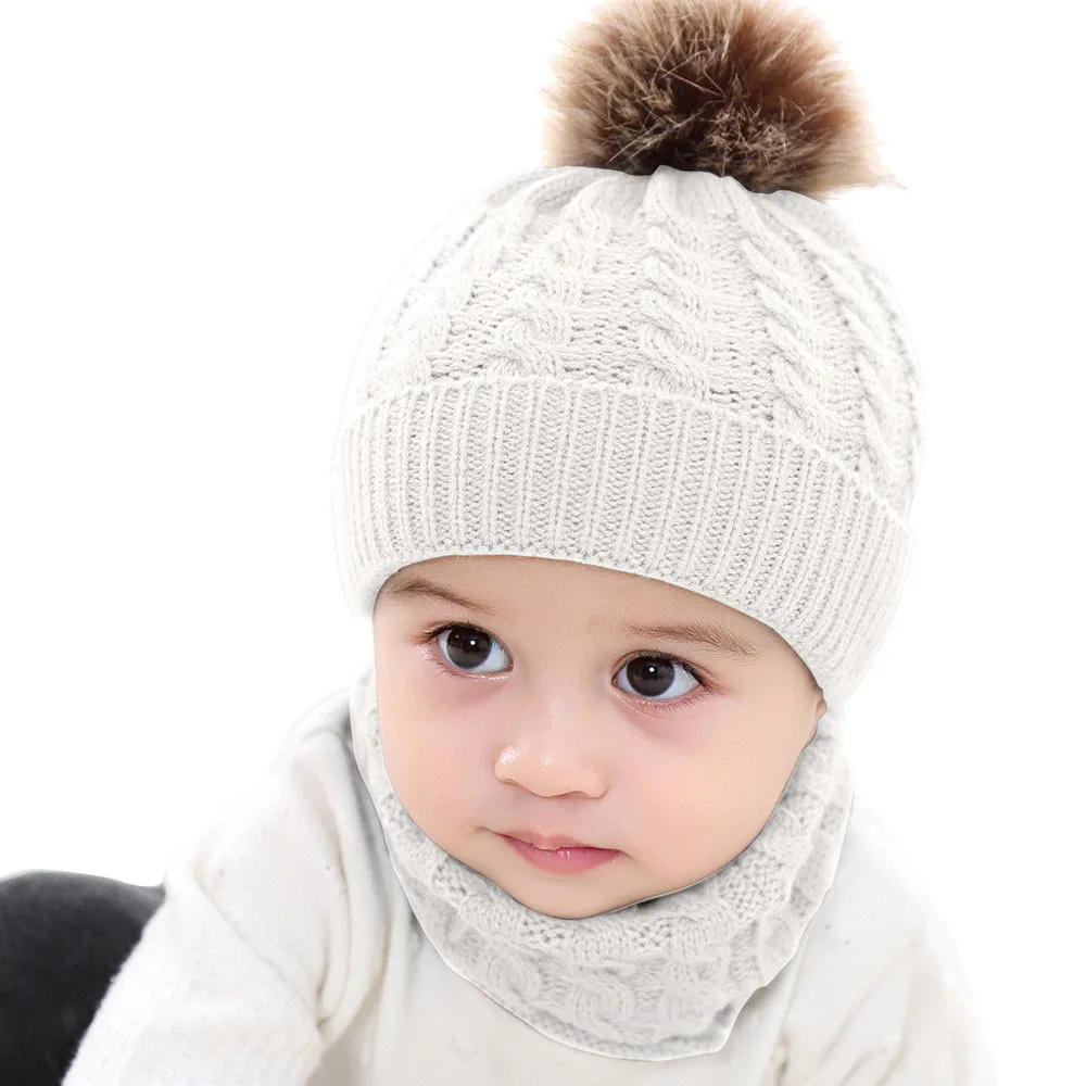 2 шт., шляпы детские для девочки, мальчики, зимняя теплая вязаная шерстяная шапка, шапочка+ шарф, теплый комплект для детей 0-2 лет, шапка C800
