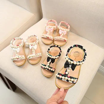 

Summer Children Shoes Girl Princess Sandals Casual Beach Shoes Pearl Soft-Soled Kids Shoes 1-3Y sx1