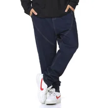 Высококачественные мужские Свободные мешковатые шаровары Брендовые джинсовые штаны хлопковые брюки в стиле хип-хоп синие Черные Большие размеры 30-46