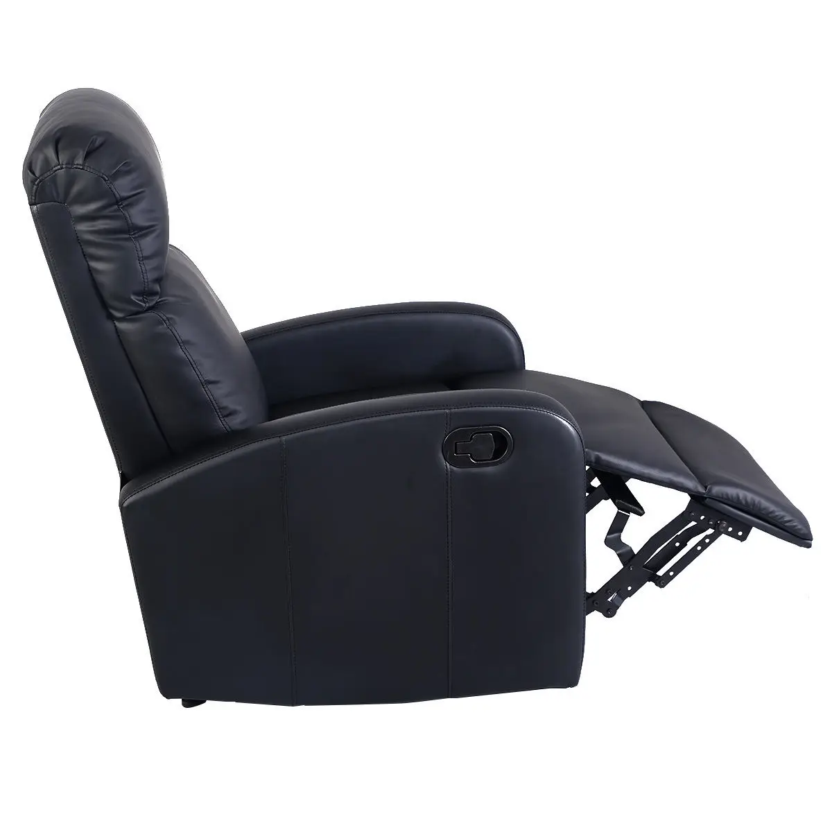 Giantex Manual Recliner Sofa Chair Black Home Living Room Lounger Leather Sofa Seat Theater Leisure Recliner Single Sofa HW51431