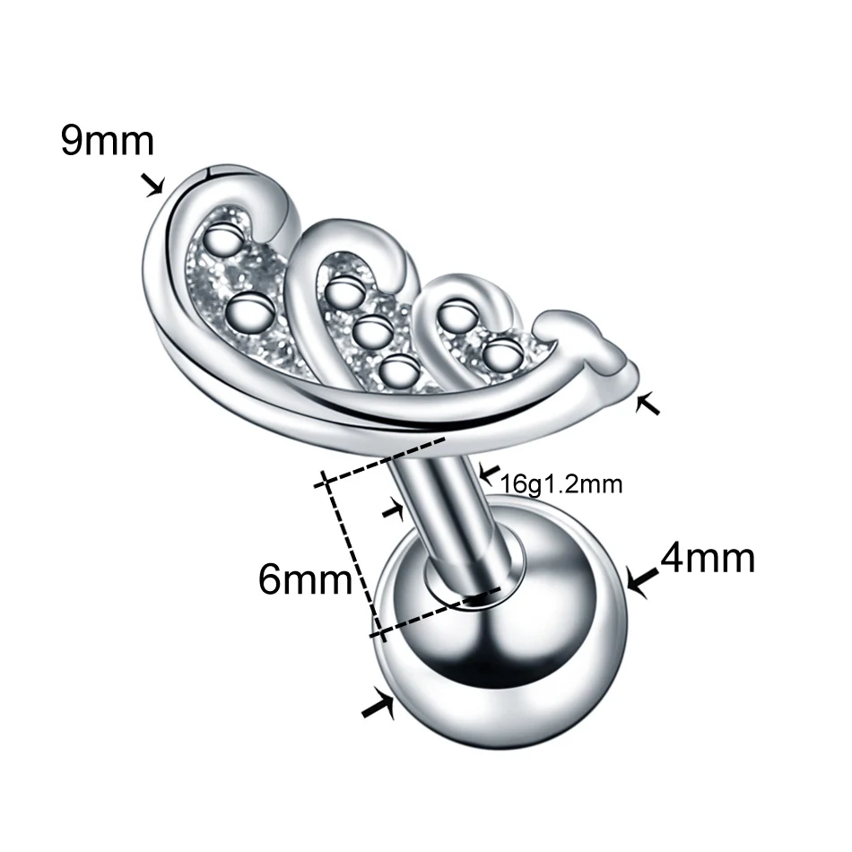 1Pc New Arrival Surgical Steel Tragus Earrings Cartilage Piercing Oreja Ear Stud Helix Moon Heart Earrings Piercing Sexy Jewelry - Окраска металла: K0625  1.2x6x4mm