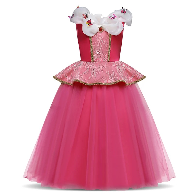 Детский костюм Спящей красавицы с бабочками на Хэллоуин; платье принцессы Авроры для девочек; причудливые платья для девочек; пышные платья Золушки