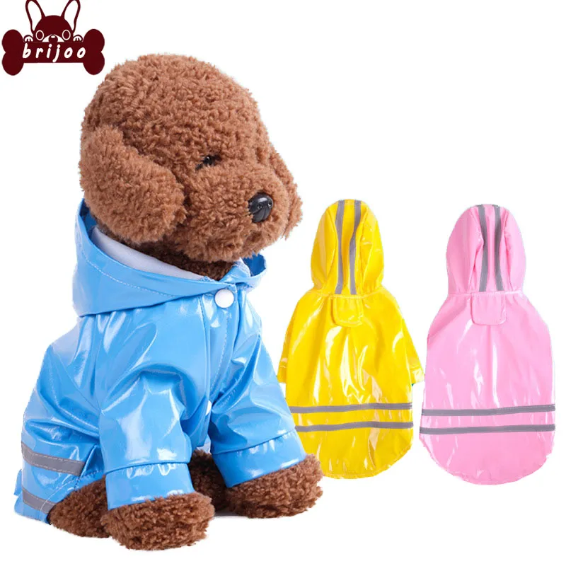 

Brijoo Dog Raincoat Fashion Pet Raincoat Dog Clothes Spring Summer PU Reflective Dog Hooded Windproof Puppy Raincoat