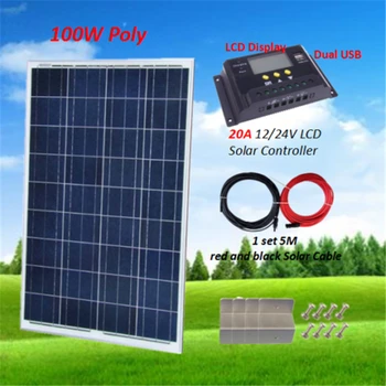 

100W Solar Panel Kit : 1 x 100W Poly Solar Panel W/ PWM 20A LCD Solar Controller Off Grid System