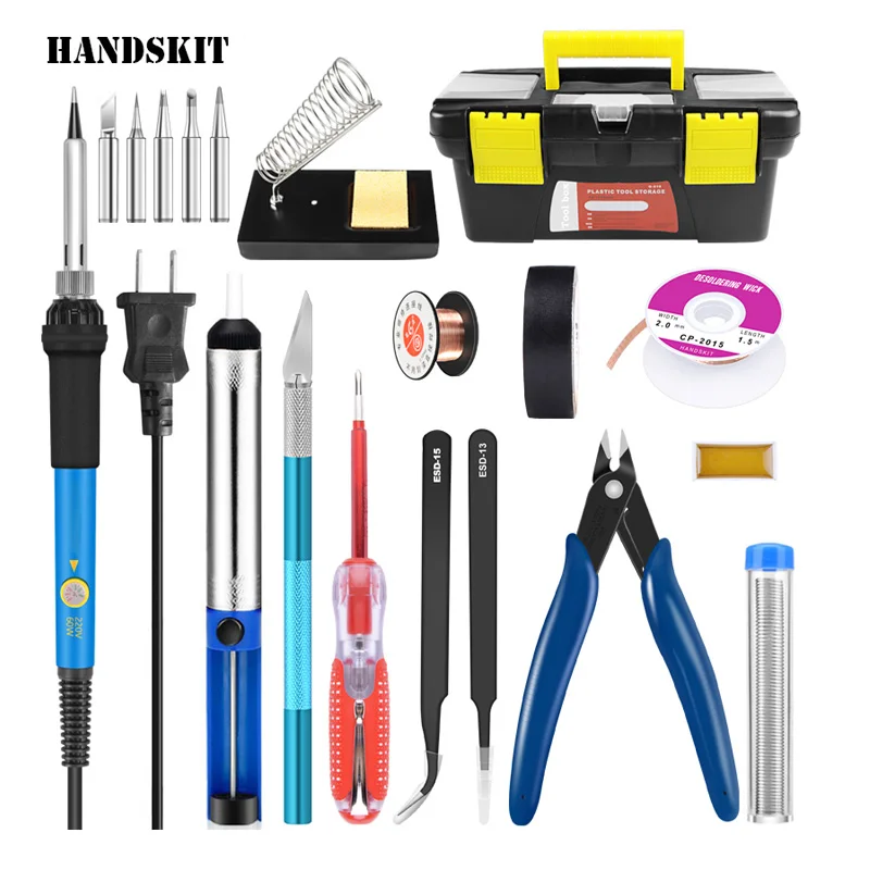 

Handskit Soldering iron220V 60W Adjustable Temperature Electric Soldering Iron Kit+5pcs Tips Portable Welding Repair Tool Solder