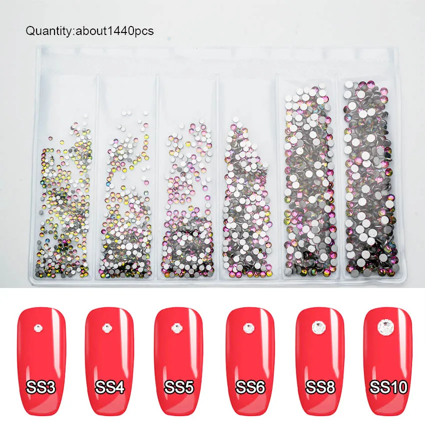 

Multi-Size 1440pcs Crystals Rhinestones For Nail Art Rhinestones Flatback Glass 3D Nail Art Decorations Manicure MJZ2098