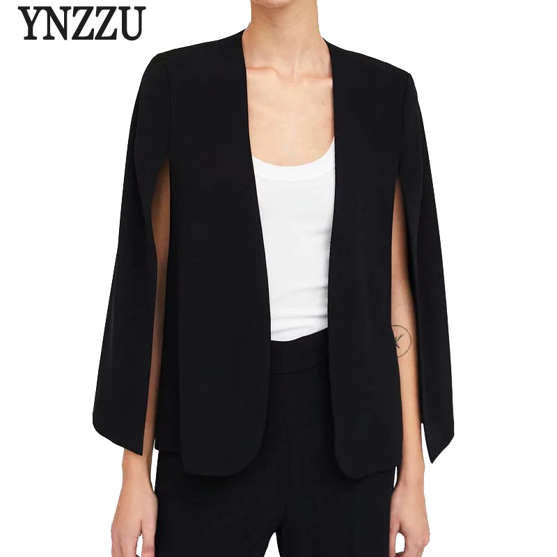 

YNZZU 2018 Autumn Black Elegant Cape Blazer Coat Women Lapel Split Cloak Jacket Suit Women's Blazer OL Office Workwear YO609