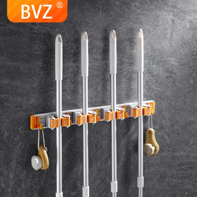 

BVZ Kitchen Organizer Wall Mounted Shelf Storage Holder Mop Brush Mops Hanger Holder Mop holder With hook bathroom organizer