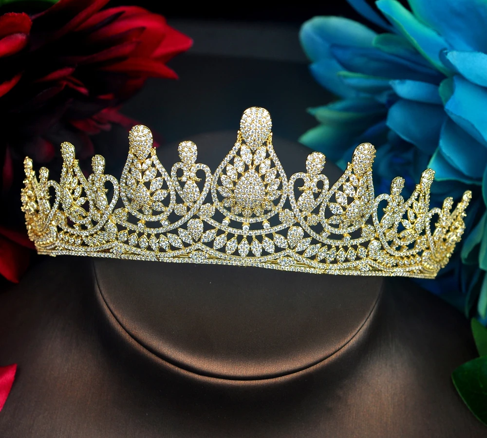 Hibrid модные диадемы принцессы Корона инкрустация стразы свадебные аксессуары для волос золотой цвет повязка на голову корона ювелирные изделия C-89