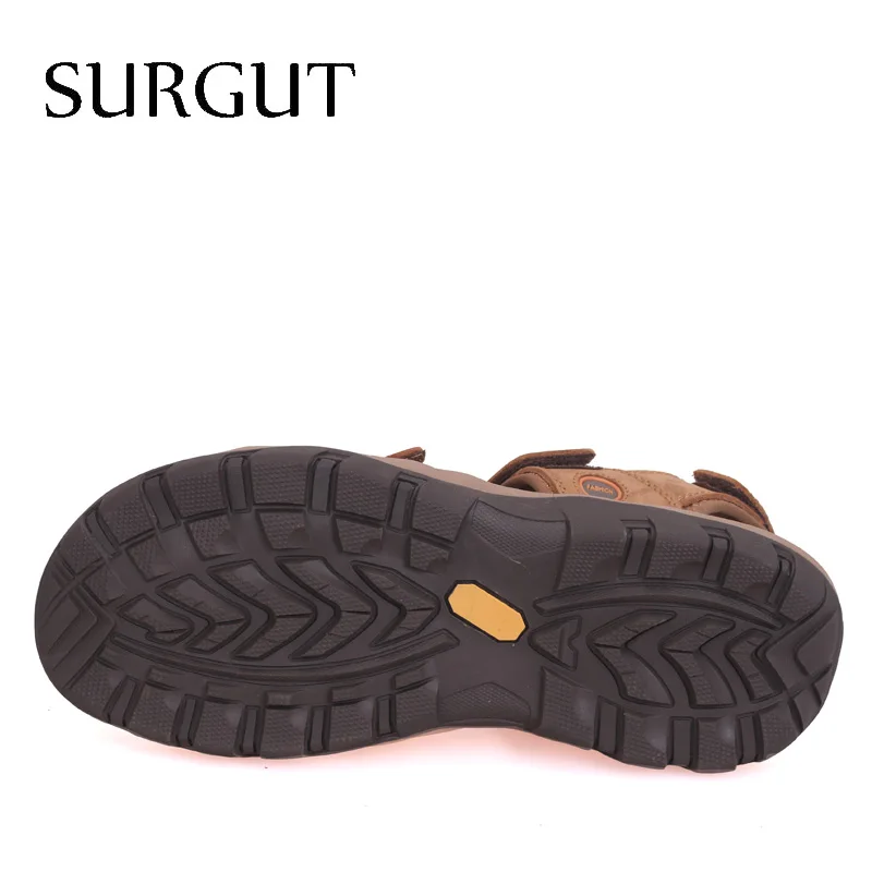 SURGUT/Новинка; высококачественные мужские сандалии из натуральной кожи; дышащая удобная летняя обувь; модные мужские сандалии на плоской подошве