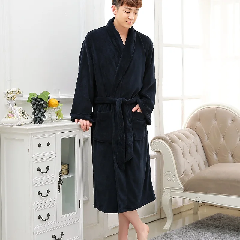 Buy winter oversize Men Flannel Robes coral fleece