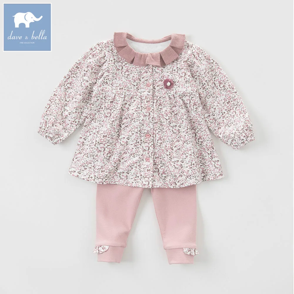 

DB5535 davebella autumn baby girls grey pink clothing sets printed suit children clothing sets floral clothes