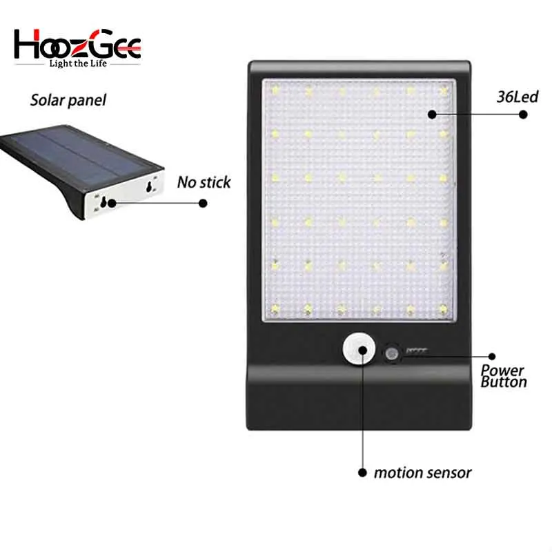 HoozGee Солнечный настенный светильник Открытый садовый светильник ing 450LM водонепроницаемый 36 светодиодный PIR датчик движения светильник s Уличная безопасность патио лампа