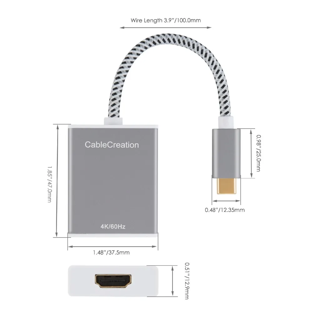 Адаптер USB C HDMI 4K @ 60 Гц Type (совместимый с Thunderbolt 3) к HDM MacBook Pro iPad Air Yoga 910/720 Samsung