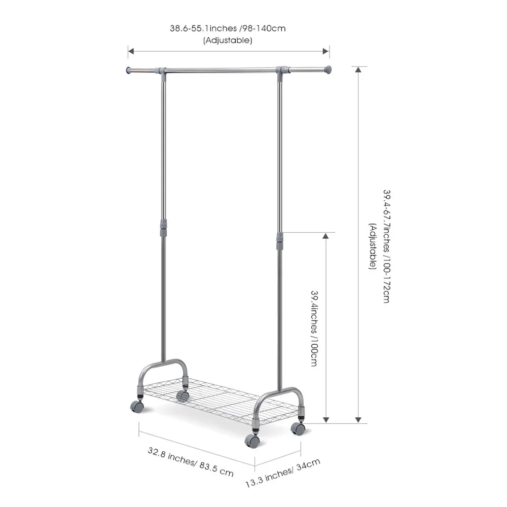 GARMENT RACK SINGLE Finether Adjustable Rolling Garment Rack Clothes Storage Organization Drying Hanging Rack Portable Wardrobe 4