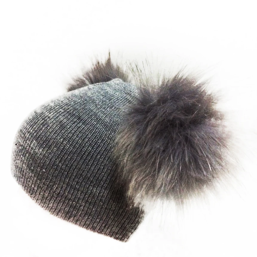 Шапка-ушанка, Детская Зимняя шерстяная шапка с искусственным мехом для новорожденных детей, шапочка с двумя помпонами для мальчиков и девочек 0-40 лет - Цвет: 8 gray