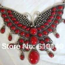 5 шт. ручной работы Тибет Коралл бабочка Амулет ожерелье